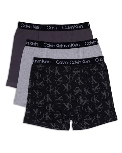 Calvin Klein Boys' Modern Cotton Boxer Brief Underwear 3-Pack, Black Ck Fractal/Heather Gray/Magnet,Small