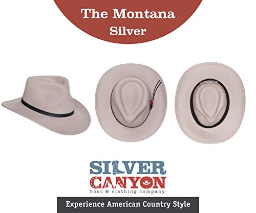 Men's Outback Wool Cowboy Hat Montana Putty Silver Belly Crushable Western Felt by Silver Canyon, Silver, Medium - Thumbnail 6