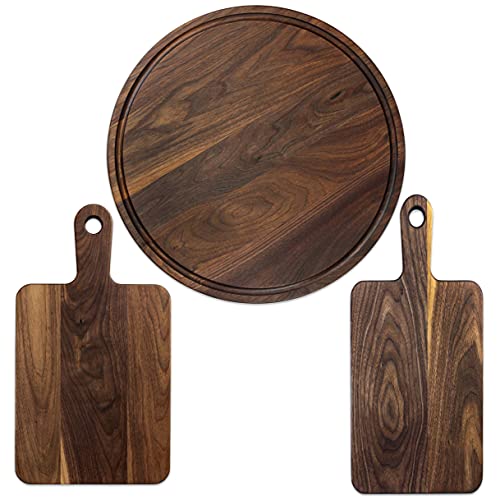 Walnut Cutting Board Bundle Set of 3 Pieces, Wooden Cheese Board Set, 3 Piece Charcuterie Board Set, Includes All Natural Cutting Board Wax