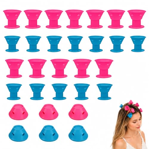 CZAYEFNH 40 Pcs Cheveux DIY Rouleaux, Bigoudis Cheveux, Heatless Curlers, bigoudi en silicone, pour cheveux longs Bigoudis DIY Curling Tool Bigoudi Auto Agrippant pour, 2 tailles