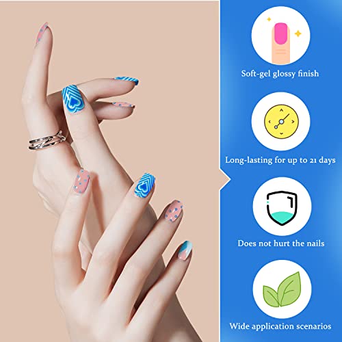 Dukasou Semi Cured Gel Nail Strips, 28Pcs Powder Blue Gel Nail Strips With Uv/Led Light, Long Lasting Gel Nail Stickers Full Nail Wraps For Women Girls Kids Diy Decorations Birthday Party Favor Gifts, Includes Prep Pads, Nail File & Wood Stick #TOP1
