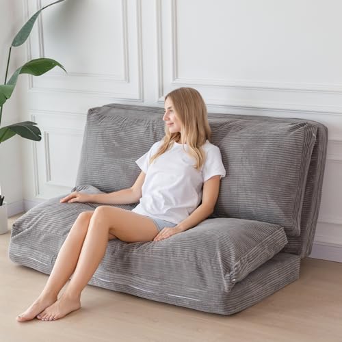 Image of MAXYOYO Folding Sofa Bed, Extra Thick and Long Floor Sofa Convertible Chair with Washable Cover, Floor Couch Lounge Bean Bag Bed for Living Room, Grey, 54x91 Inch