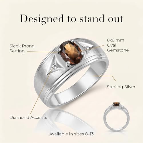 Image of Rylos Men's Rings Classic Design 8X6MM Oval Gemstone & Sparkling Diamond Ring - Color Stone Birthstone Rings for Men, Sterling Silver Rings in Sizes 8-13. Elevate Your Style with Timeless Elegance!