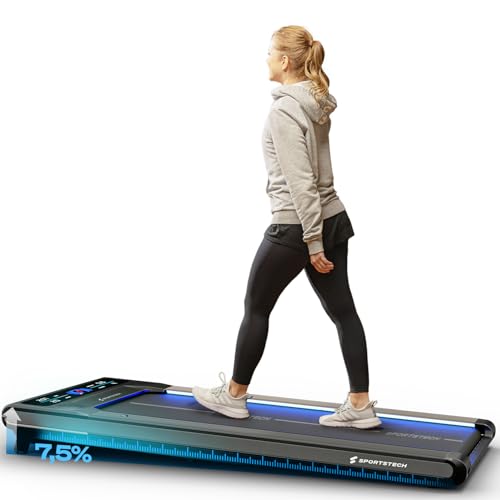 sWalk Walking Pad Laufband mit LED - 1-6 km/h Geschwindigkeit mit interaktivem LCD-Display & App Verbindung - Flexibles Under Desk Schreibtisch (sWalk - Blau)