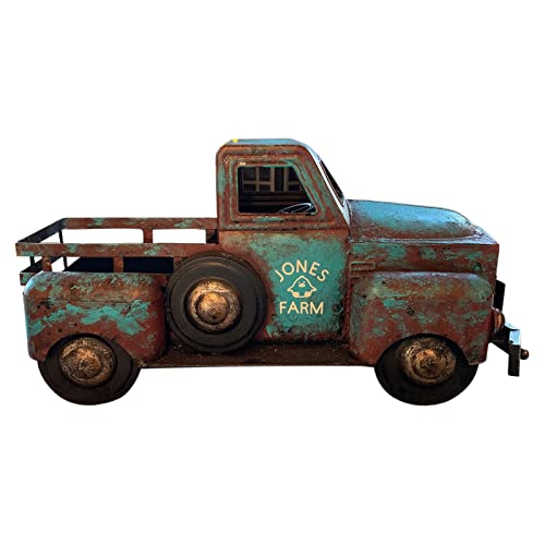 DRYEN Retro-Stil Pickup Truck Blumentopf, Harz Autos Mini Pflanze Blumentopf Sukkulenten Pflanzgefäße Vase Pflanzgefäß LKW Bett Bauernhaus LKW Terrasse (blau) Cover