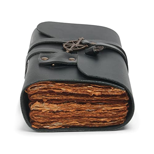 Black Vintage Leather Journal - Small Antique Handmade Leather Bound Journal With Old Fashioned Deckle Edge Paper - Perfect For Writing, Diary Of Shadows Journal, Personal Organizer - Only 4"X6" #TOP3