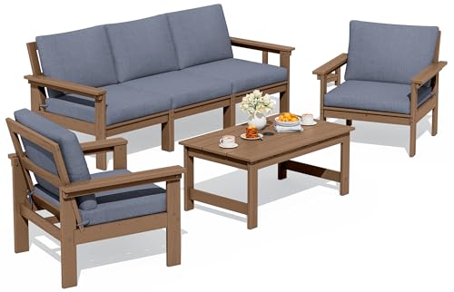 Image of SERWALL HDPE Outdoor Patio Furniture Set with Coffee Table