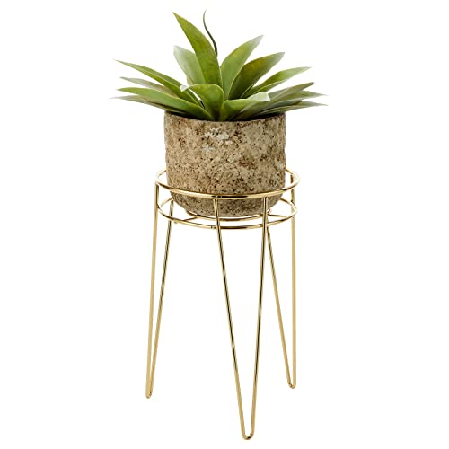 Mdesign Steel Modern 12" Plant Stand, Planter Holder With Hairpin Legs For Display Indoor Outdoor Plant/Flower In Living Room Shelf, Balcony, Patio, Garden, Office - Concerto Collection - Soft Brass #TOP1