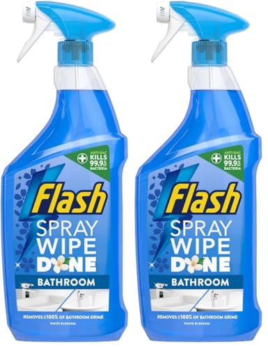 Image of Flash Spray.Wipe.Done. Bathroom Antibac Cleaning Spray White Blossom 800ML, Sparkling Clean In A Flash (Pack of 2)