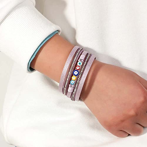Tecosia Multiple Purple Leahter Bracelets For Women Fashion Resin Stone Love Heart Circle Evil Eye Charm Wrap Bracelet Jewelry #TOP2