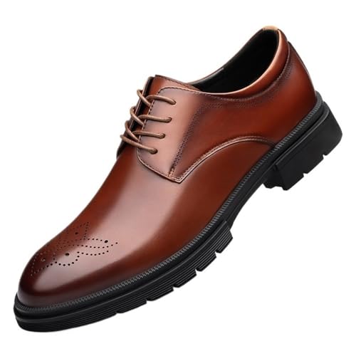 Mens Classic Brogue Oxfords Lace Up Leather Dress Shoes Formal Business Black Non Slip Rubber Sole Comfortable Tuxedo Shoes - Main Image