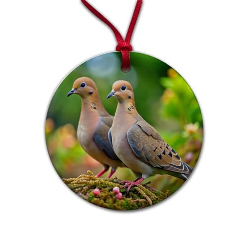 Mourning Doves Backyard Bird Round Ceramic Holiday Christmas Tree Ornament