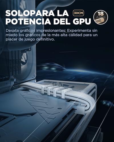 AsiaHorse Cable de extensión PSU, Kit de Cables con Funda para GPU/CPU,16AWG Extensiones de Cable de alimentación con peines de Cable,Gestión de Cables 24PIN/ (6+2) Pin/ (4+4) Pin, 30CM, Blanco Puro - imagen 4
