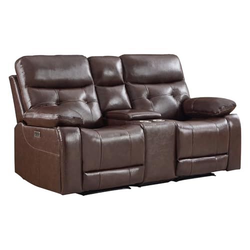 CANMOV Genuine Leather Power Recliner Loveseat