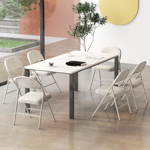 Image of Giantex 6-Pack Folding Chairs Set - Waiting Room Chairs with Metal Frame, Fabric Upholstered Padded Seat, Foldable Party Chair Set, Event Chair, Folding Guest Chairs Set of 6, Beige