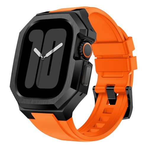 Image of Luxury Metal Case with Band Compatible for Apple Watch 44mm 45mm 46mm 49mm,Men Rugged Protective Bumper Cover with Soft Silicone Strap for iWatch Series 11 /10 /9 /8 /7 /6 /SE3 /SE2 /SE /5 /4 and Ultra 3 /2 /1 49mm