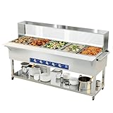 TOPKITCH Electric steam Table with Independent Temperature Control and dust Cover，5 Independent 19.5L Pans, Rolling Stand with Adjustable Shelves for Restaurant, Catering, Party
