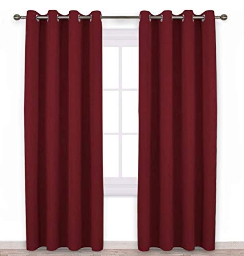 Image of Comfy Home Fabric Solid Grommet Curtain, 7 Feet, Burgundy, Pack of 2