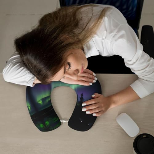 Almohada de viaje de espuma viscoelástica negra ergonómica miniatura 7