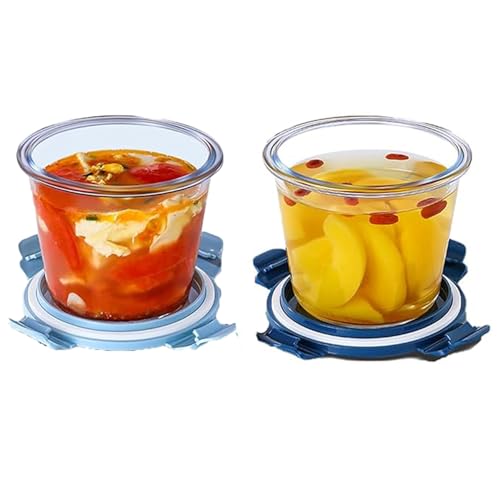 S.ROKE TTAN Contenitori rotondi in vetro per alimenti, contenitori per zuppe in vetro con coperchio, ermetici, contenitori per la preparazione dei pasti in vetro, senza BPA, adatti al congelatore,