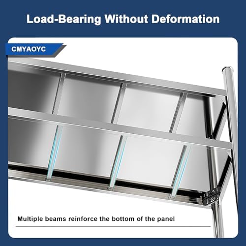 Stainless Steel Prep Table, 3-Tier Metal Work Table, Kitchen Island with Workspace, Dining Side Storage, Bakers Rack for Home and Commercial Use