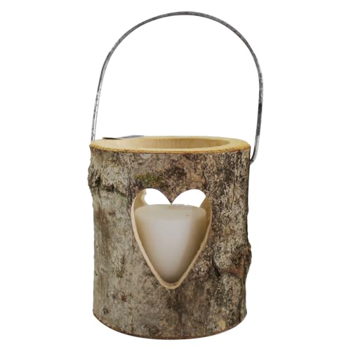 Holz Deko Laterne mit Herz – Größe S – Natürliches Licht für drinnen & draußen