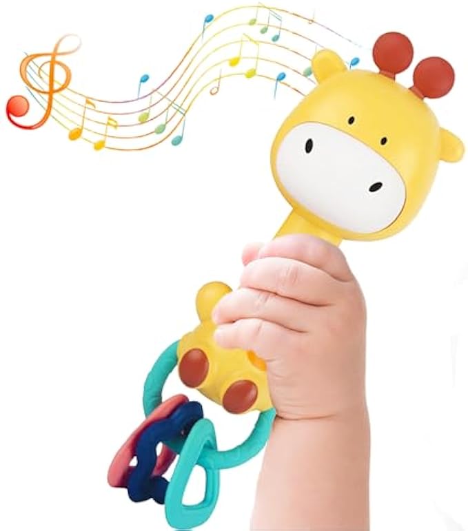Baby Music Rattle Toy, Baby Teething Toy for Infants 6-12-18 Months Toddlers Sensory Toys Baby Boy Girl Gifts (Giraffe)