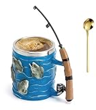 XRVRILE Angelbecher mit Angelruten- und Rollen-Design, Keramik-Kaffeebecher, Geschenk für Fischer, Papa, Angler