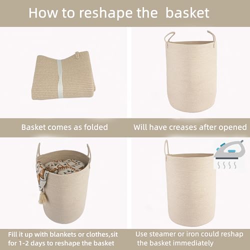 Image of XUANGUO Cotton Rope Laundry Basket Hamper for Clothes Large Oatmeal