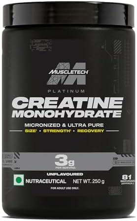 MuscleTech Platinum Creatine Micronized Powder | 81 Servings | Creatine Monohydrate | Supports Strength, Power & Muscle Recovery | MuscleTech Creatine Unflavoured - 250g