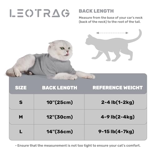 Leotrag Traje respirável para recuperação de gatos fêmea/macho, macacão de gatinho anti-lamber – Pij