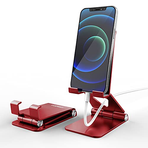 TOPGO Cell Phone Stand, [Stable & Height Adjustable] Foldable Cellphone Holder for Desk, Office Desktop, Bedside Table, Compatible with iPhone 17 Pro Max/Galaxy S25 Ultra/Smartphones/iPad mini (Red)