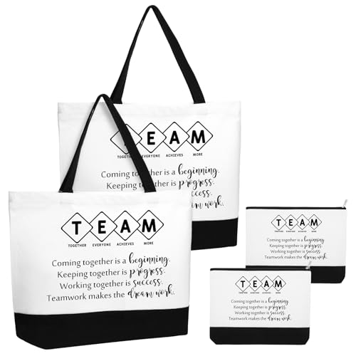 Cunno 4 Pcs Team Appreciation Bags Bulk Women Employee Gifts Team Together Canvas Tote Bag Makeup Bags for Coworker Nurse Teacher
