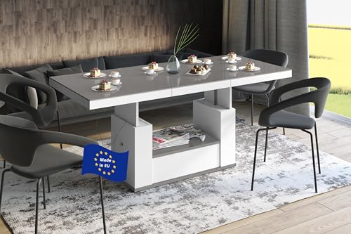 designimpex HM-111 Couchtisch Grau Hochglanz/Weiß Hochglanz ausziehbar...