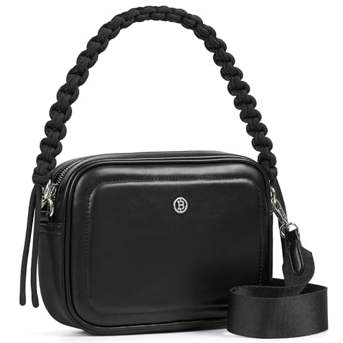 BOSTANTEN Small Black Crossbody Bags for Women Vegan Leather Shoulder Purses Trendy Clutch Handbags with Paracord Strap