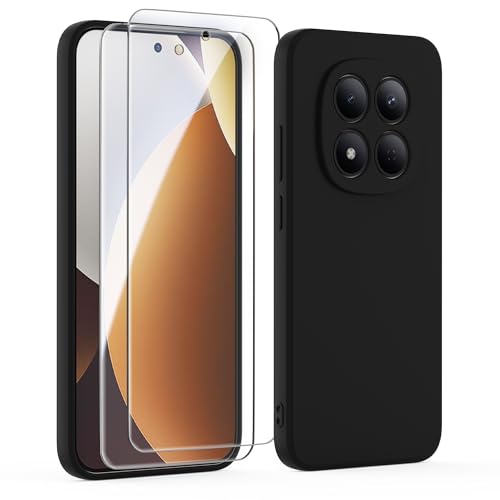 MIKULLE Hülle für Xiaomi Redmi Note 15 Pro 5G HandyHülle + 2 Stück Schutzfolie,Dünn Weiche Liquid Silikon TPU Stoßfeste Schutzhülle mit Microfiber Hülle - Schwarz