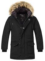 ZSHOW Jungen Winter Baumwolle Gepolsterter Mantel Wasserabweisend Outdoor Jacke Kunstpelz Kapuze Warme Mäntel Gesteppte Jacke Winddichte Parka Schwarz 152-158