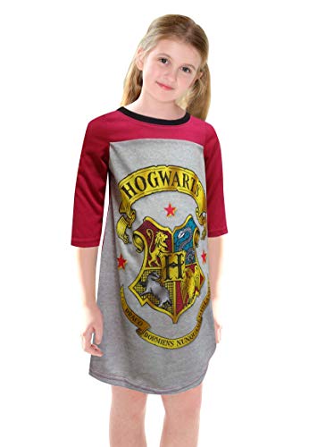 AME Sleepwear Girls' Harry Potter Hogwarts Crest Nightgown (6, Maroon/Grey)