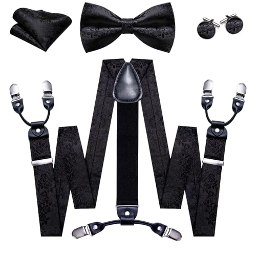 Image of YOHOWA Men Suspenders 6 Clips Strength Adjustable Y Braces Pre-Tied Bow Tie Set Formal Wedding Party