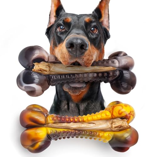 Dog Chew Toys for Aggressive Chewers 2Pack Indestructible Dogs Bone Toy for Large Small Medium Breeds Durable Tough Nylon Dog Toys To Keep Them Busy Puppy Teething Dogs Toy Bone Beef&Bacon Flavor