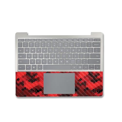 Image of MightySkins Carbon Fiber Skin Compatible with Microsoft Surface Laptop Go 3 (2023) Full Wrap Kit - Red Hexa Camo | Protective, Durable Textured Carbon Fiber Finish | Made in The USA