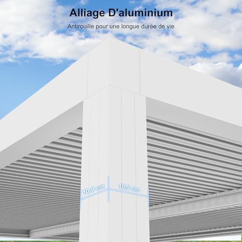 PURPLE LEAF Pergola Bioclimatique Alu 4,24 x 3 m avec Bande LED, Blanc
