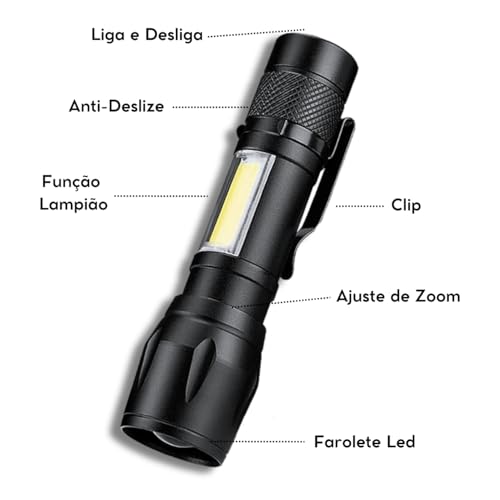 Mini Lanterna Tática Led Alumínio Resistente Super Forte Recarregável Usb Zoom Longo Trilhas Sítio V
