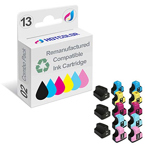 HOTCOLOR 13PK 02 Ink Cartridge Replacement for HP 02 HP 02XL for HP Photosmart 3110 3210 3210v 3210xi 3310 3310xi 8250 C5100 Printer