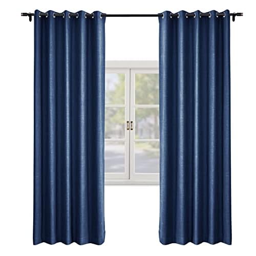 Macochico Natural Linen Blackout Curtain 63 Inches Length Grommet Noise Reducing Curtains for Window, Light Filtering Linen Curtains Drapery Panels,Navy Blue,50W x 63L,1 Panel 50"W x 63"L (P