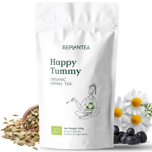 Digestive Tea Organic Happy Tummy 100g (50 Cups) Calming Digestive Tea, Green Rooibos, Chamomile, Rose Hip, Dandelion, Cranberry, Fennel REPLANTEA