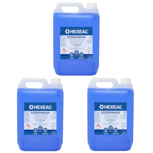 Hexeal Screenwash 15L – 3 x 5L of Extreme Strength, Concentrate, Ready to Use, Windscreen Wiper Fluid for Extreme Protection - Improve Vision, Reduce Frost & Buildup of Dirt