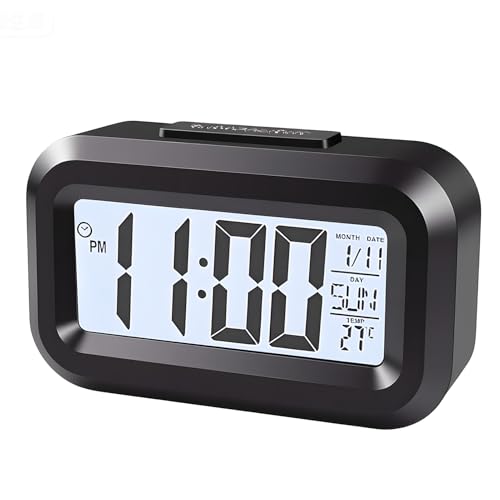 Small Digital Travel Alarm Clock Constant Backlight On/Off Simple Operation Easy to Read Crescendo Alarm 12/24Hr 9 Min Snooze Bedside Travel Alarm Clock AAA Battery Operated Black[Energy Class A+++]
