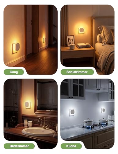 NIORSUN Nachtlicht Steckdose mit Bewegungssensor und Dämmerungssensor, 2 Stück 1800K-5000K LED hinterleuchtete Nachtlicht, Dimmbar Steckdosenlicht für Kinderzimmer, Schlafzimmer, Treppen, Gang