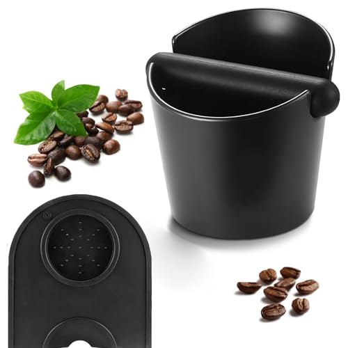 Coffee Knock Box with Espresso Tamping Mat ，Barista Knock Box for Coffee Ground, Barista Espresso Grounds Bin & Accessory Set